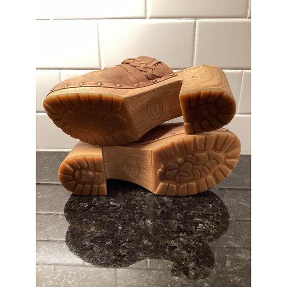 Kork Ease Tilly Womens Leather Studded Clogs Wooden Platform Shoes Brown Size 8M - Picture 8 of 9